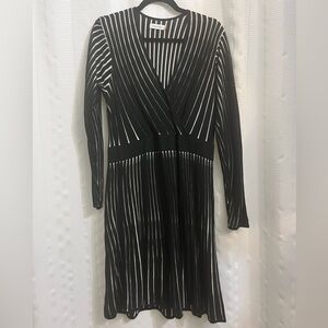 Calvin Klein. 1X. Black and white vertical striped sweater dress.